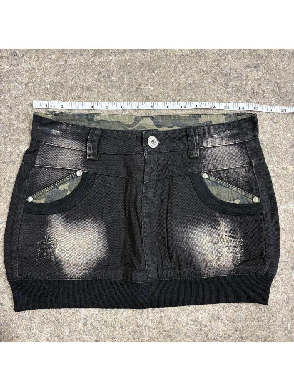 Vintage Y2K Denim Micro Mini Skirt Low Rise Camo Panel - Picture 4 of 4